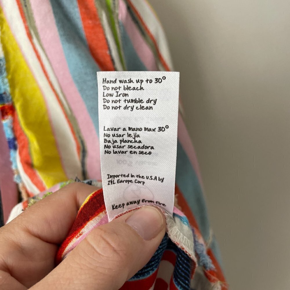 Z & L Striped Cropped Top Long Sleeve Tie Front Yellow Blue Small - Picture 5 of 7